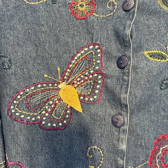 E.Larsen Studio Works Womens Denim Jean Floral Embroidered Button Up Jacket 2X - Picture 5 of 11